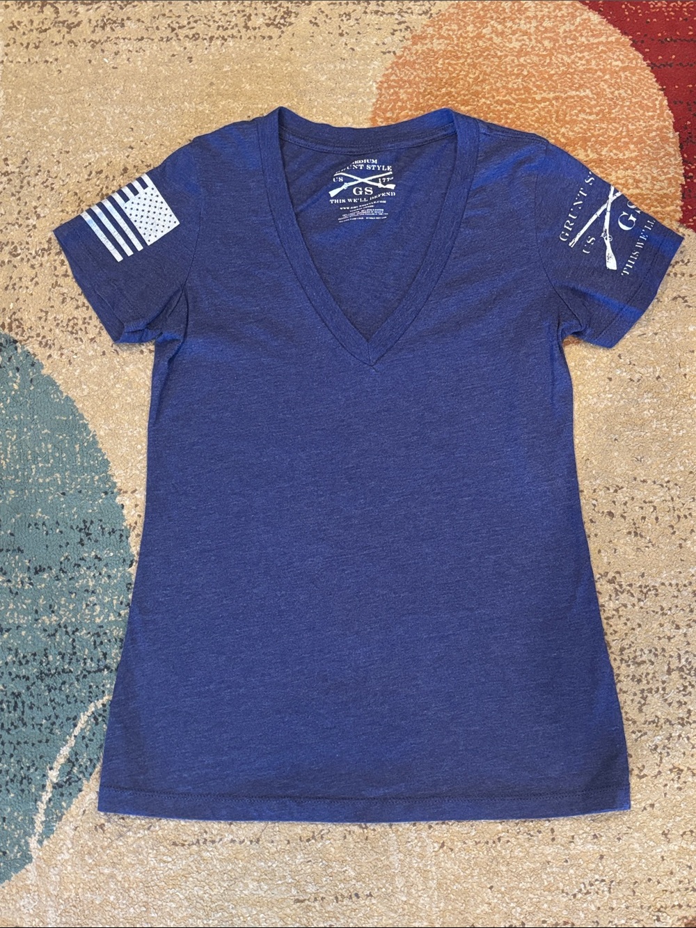 Grunt Style Women's V-Neck Tee in Royal Blue/purple medium
